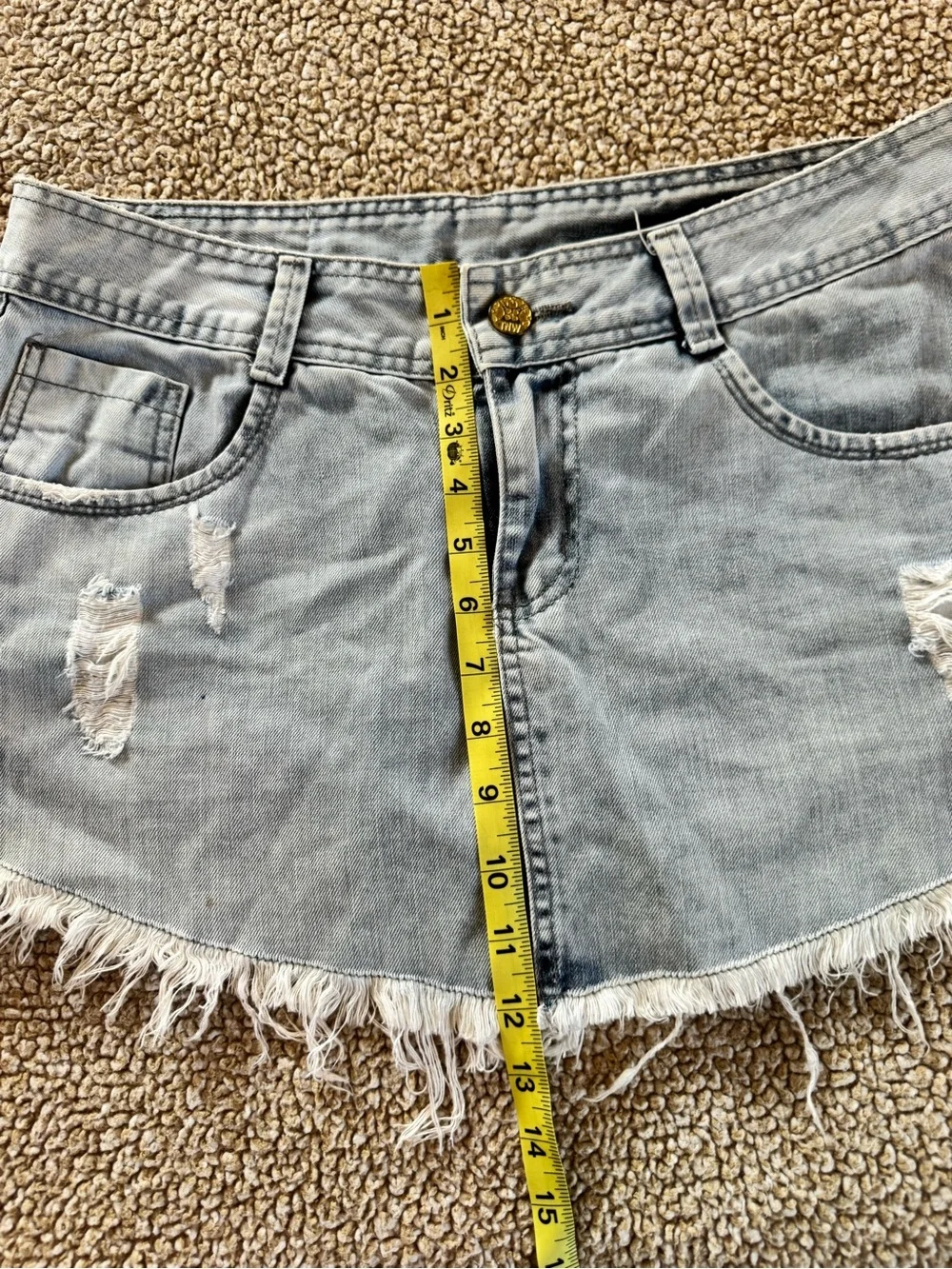 TNW Distressed Denim Mini Skirt Size 42 Acid Wash Frayed Hem